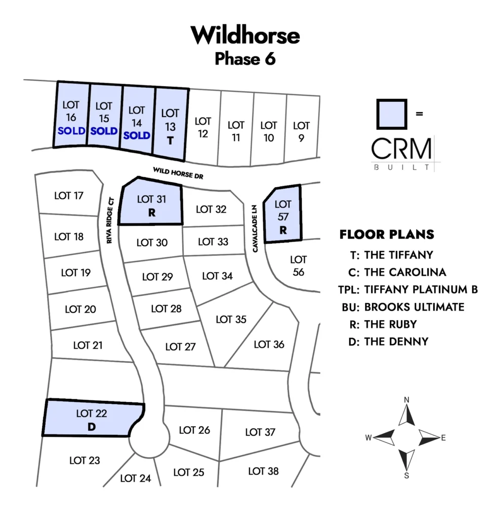 Wildhorse Phase 6 community map in Springfield, MO showing CRM Built home sites (updated October 2026)