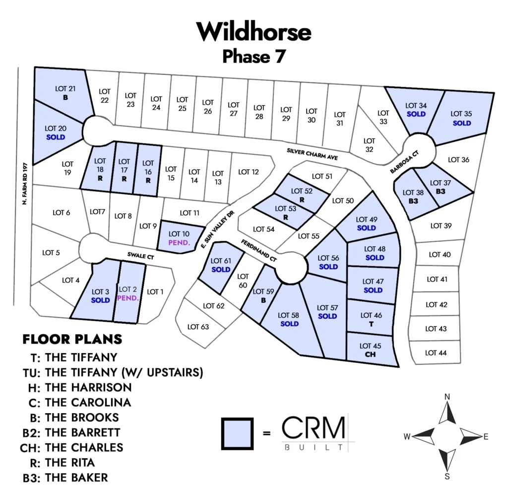 Wildhorse Phase 7 community map in Springfield, MO showing CRM Built home sites (updated October 2026)
